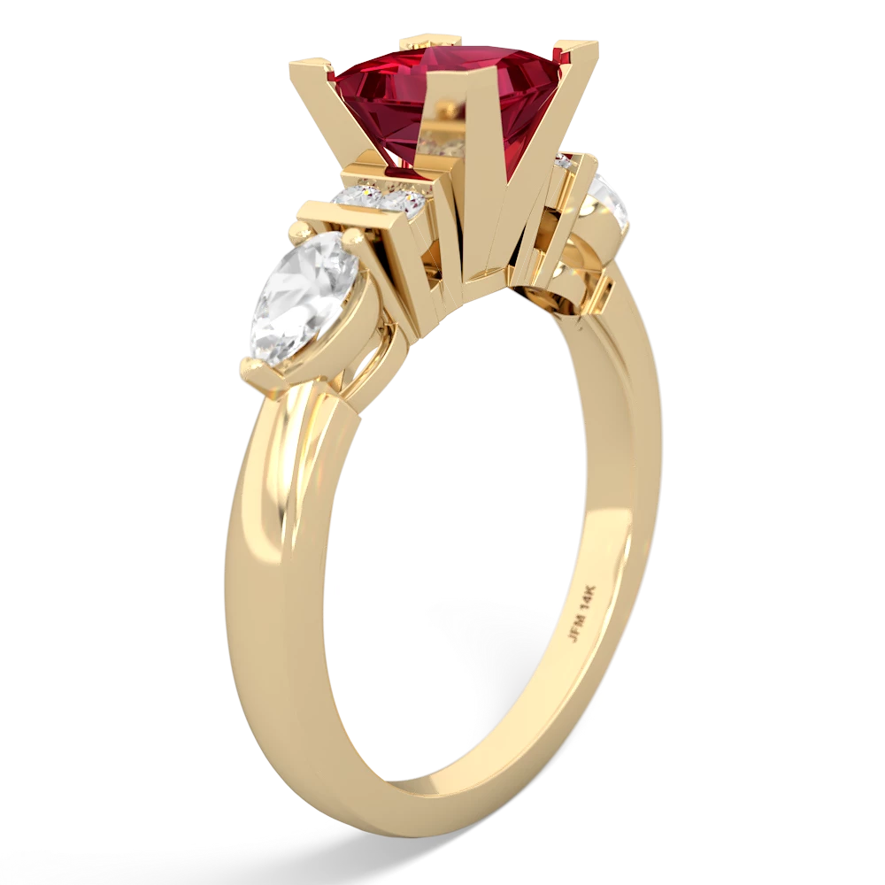 Lab Ruby 6Mm Princess Eternal Embrace Engagement 14K Yellow Gold ring C2002