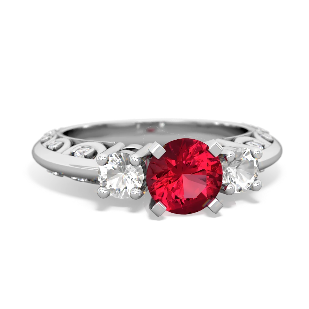 Lab Ruby Art Deco Eternal Embrace Engagement 14K White Gold ring C2003