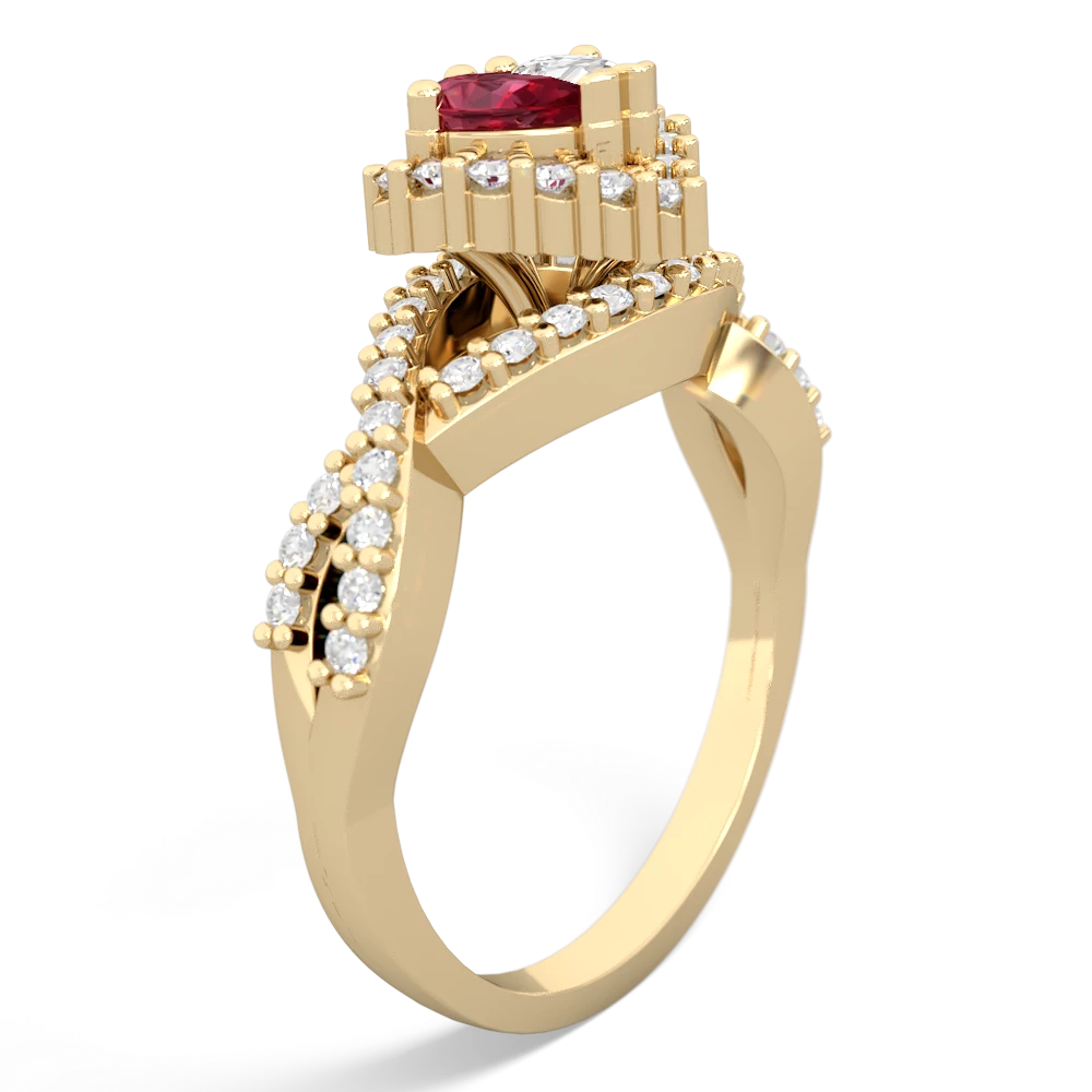 Lab Ruby Diamond Twist 'One Heart' 14K Yellow Gold ring R2640HRT