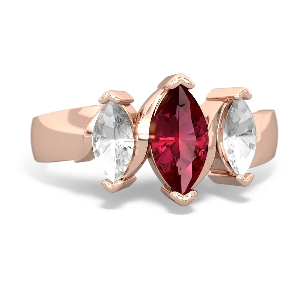 Lab Ruby Three Peeks 14K Rose Gold ring R2433