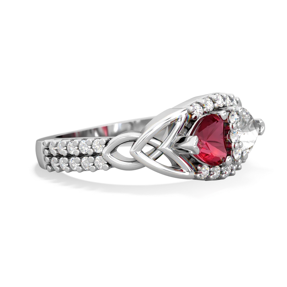 Lab Ruby Sparkling Celtic Knot 14K White Gold ring R2645