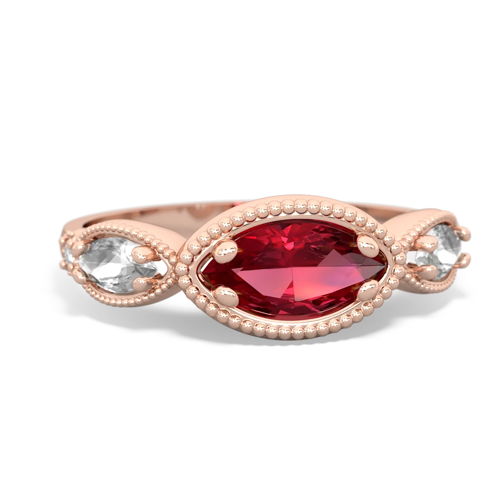 Lab Ruby Milgrain Marquise 14K Rose Gold ring R5700