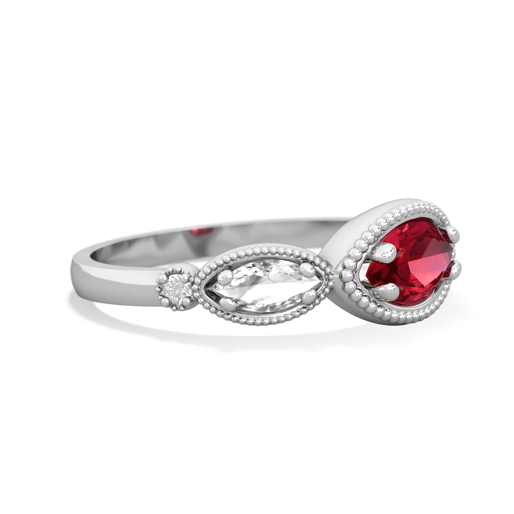 Lab Ruby Milgrain Marquise 14K White Gold ring R5700