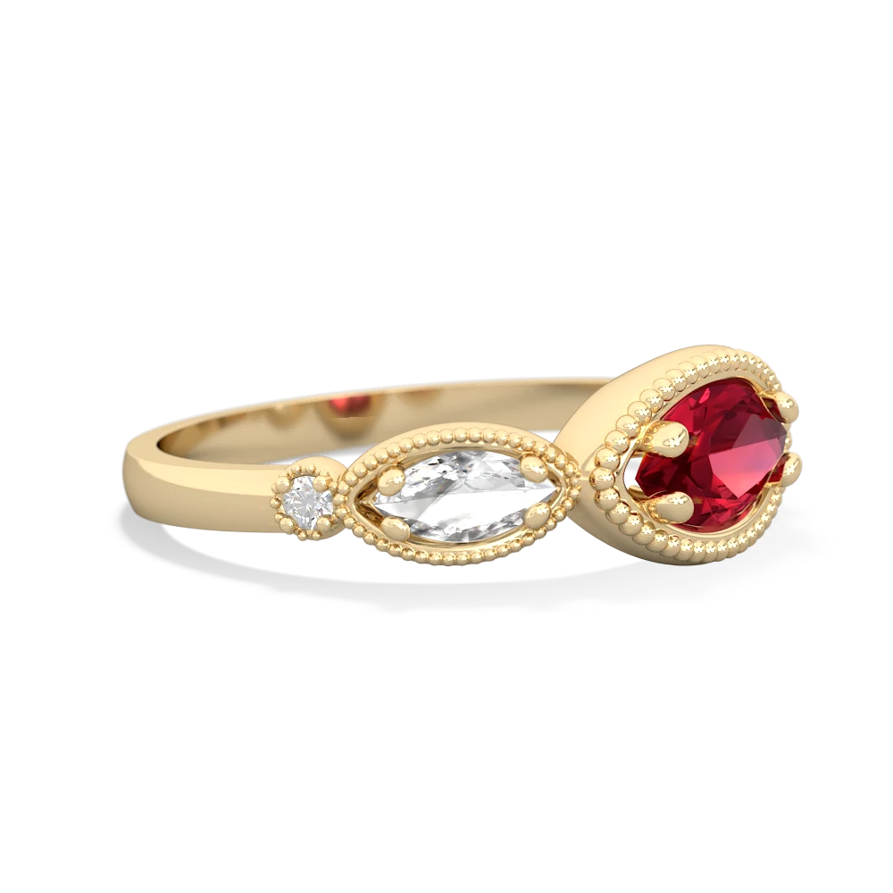 Lab Ruby Milgrain Marquise 14K Yellow Gold ring R5700