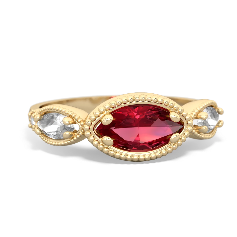 Lab Ruby Milgrain Marquise 14K Yellow Gold ring R5700