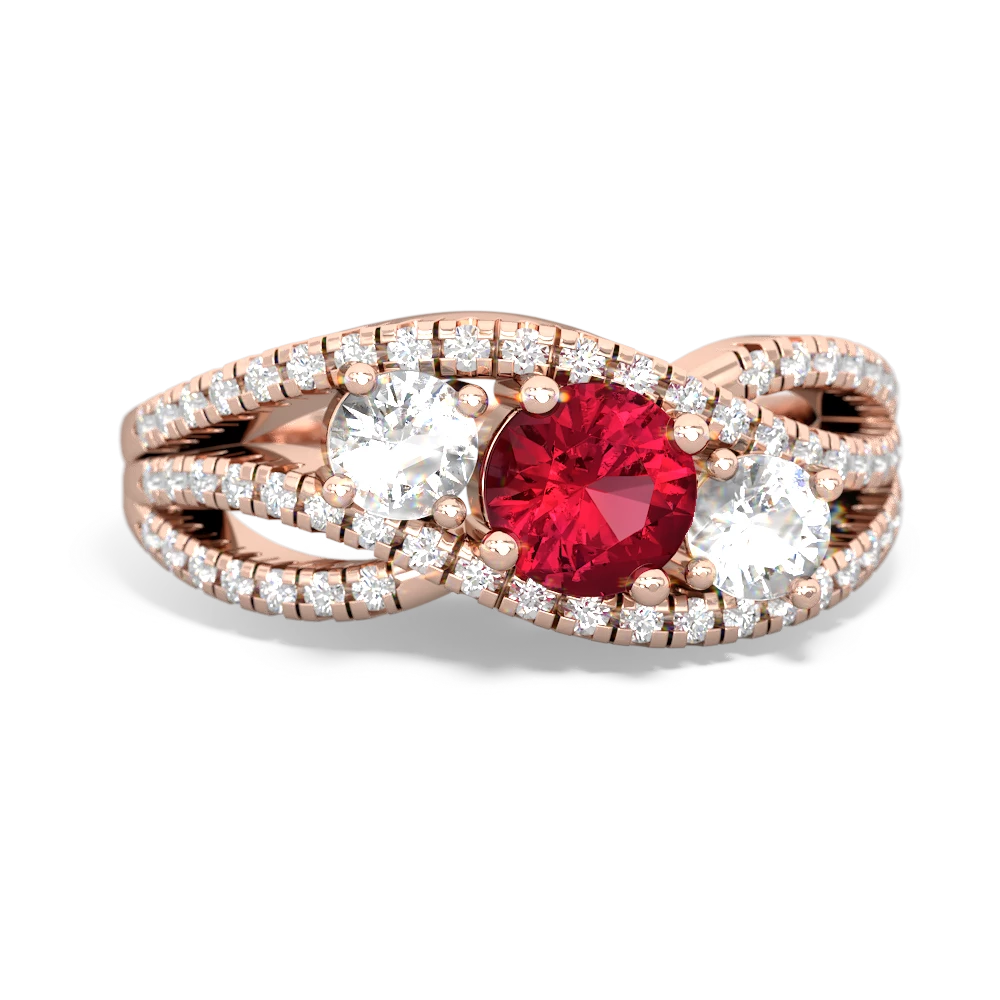 Lab Ruby Three Stone Aurora 14K Rose Gold ring R3080