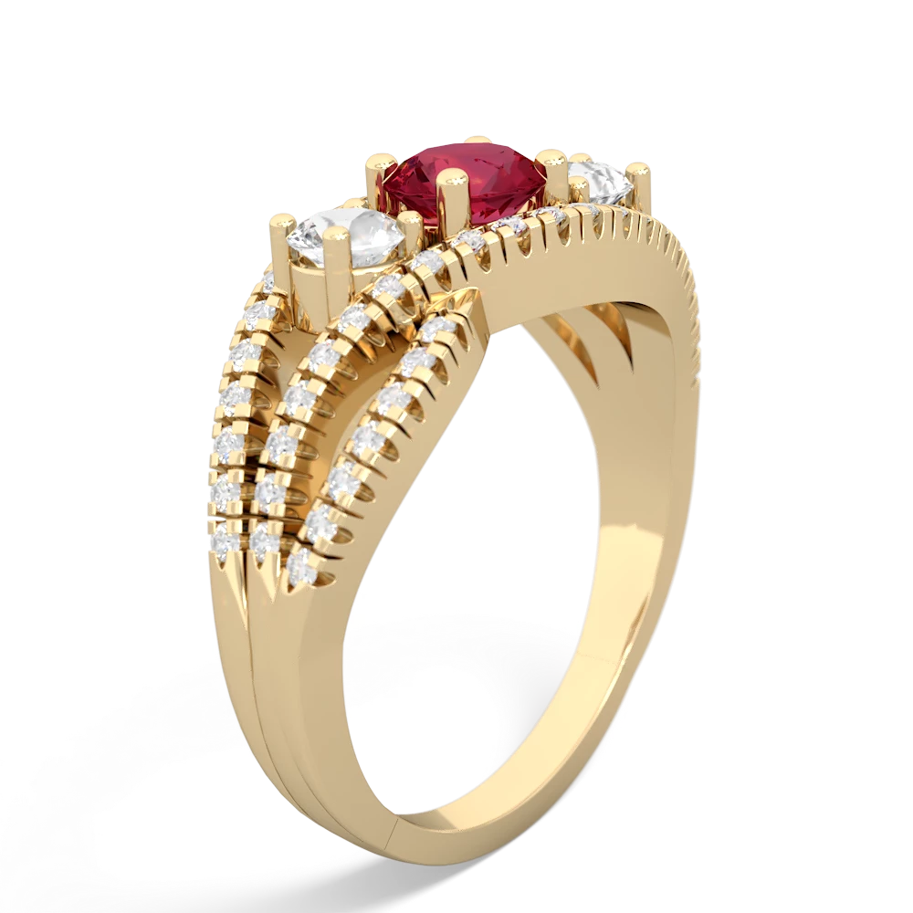 Lab Ruby Three Stone Aurora 14K Yellow Gold ring R3080