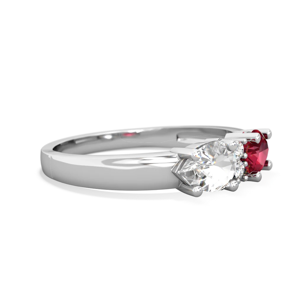 Lab Ruby Pear Bowtie 14K White Gold ring R0865