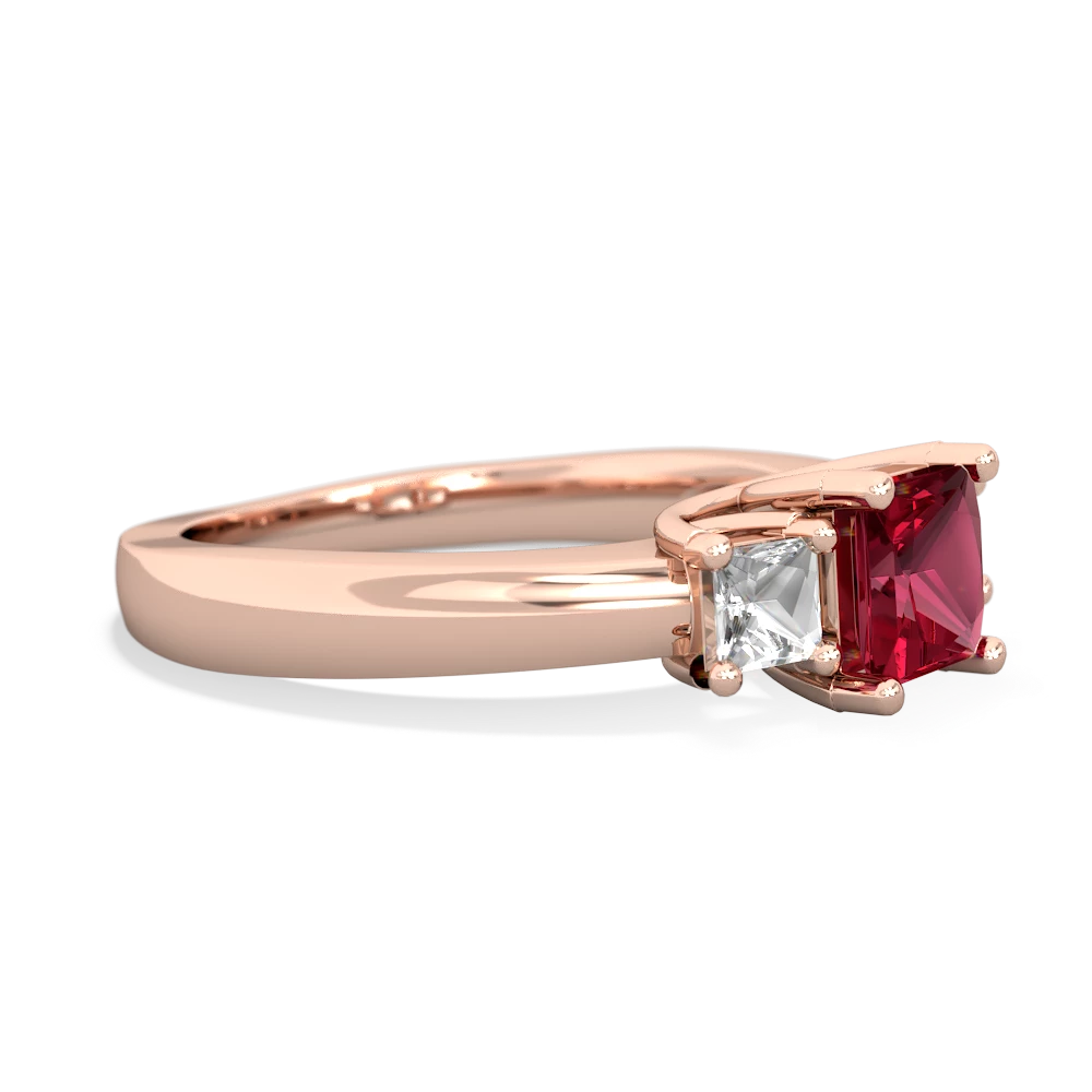 Lab Ruby Three Stone Trellis 14K Rose Gold ring R4015