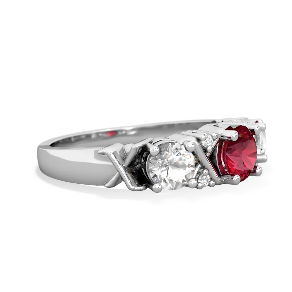 Lab Ruby Hugs And Kisses 14K White Gold ring R5016