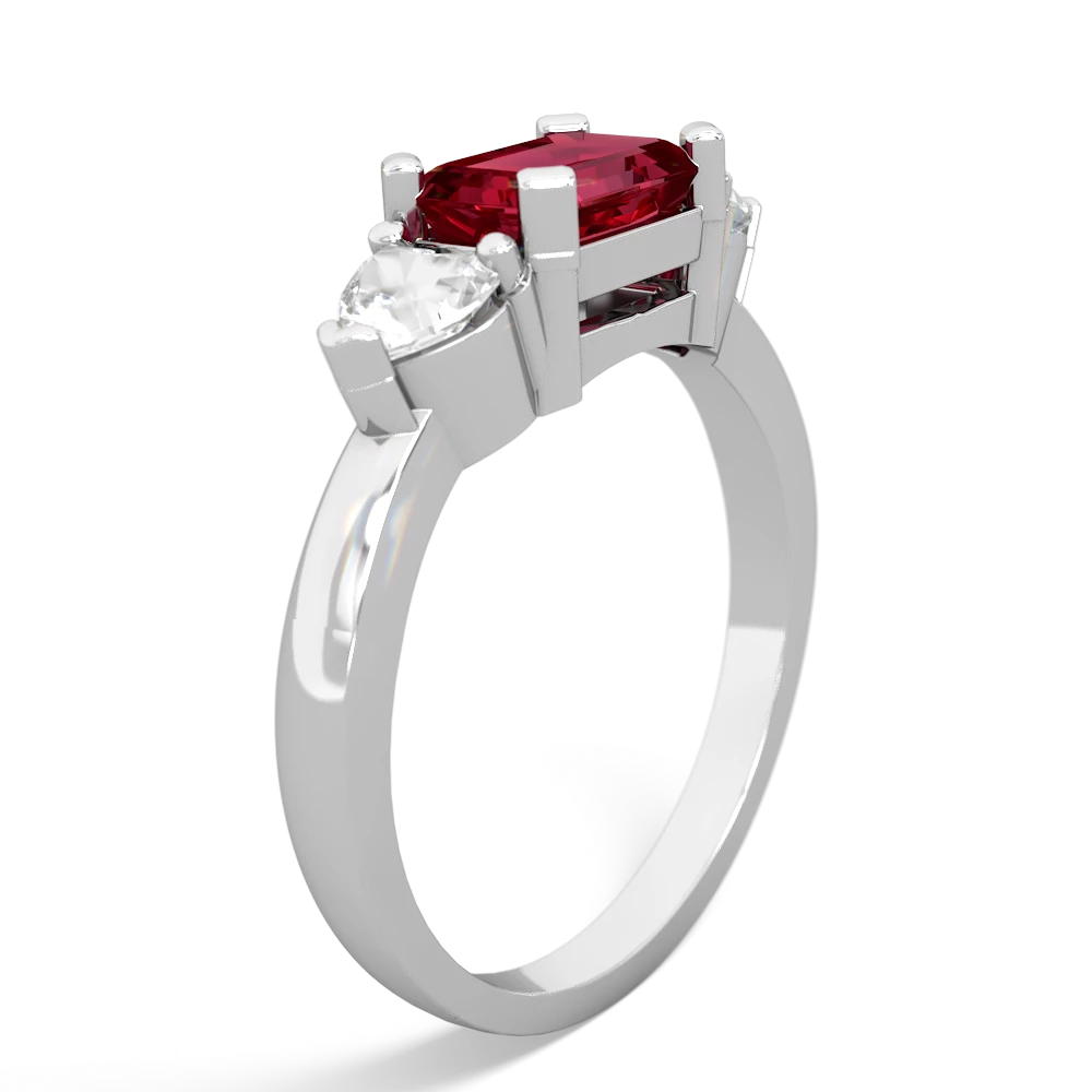 Lab Ruby Three Stone 14K White Gold ring R5235