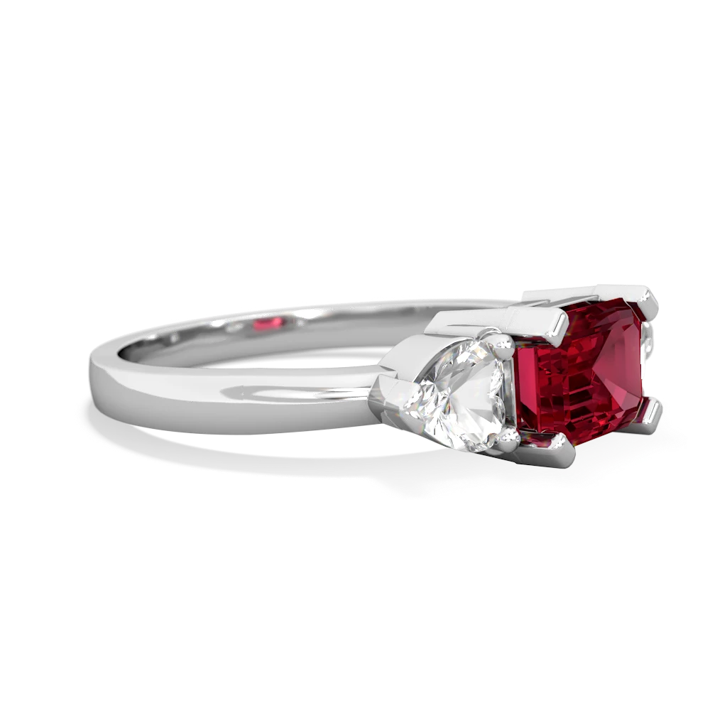 Lab Ruby Three Stone 14K White Gold ring R5235