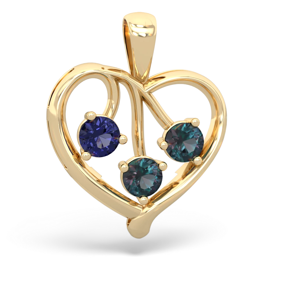 Lab Sapphire Glowing Heart 14K Yellow Gold pendant P2233