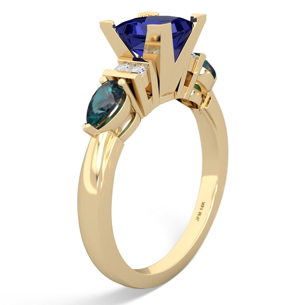 Lab Sapphire 6Mm Princess Eternal Embrace Engagement 14K Yellow Gold ring C2002