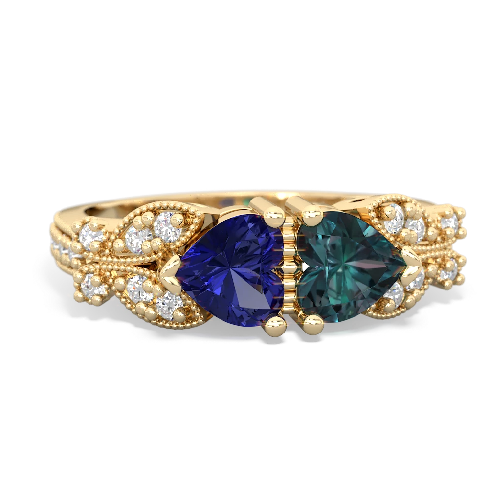 Lab Sapphire Diamond Butterflies 14K Yellow Gold ring R5601