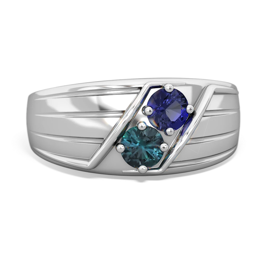 Lab Sapphire Alexandrite Men's Streamline ring - 14K White Gold