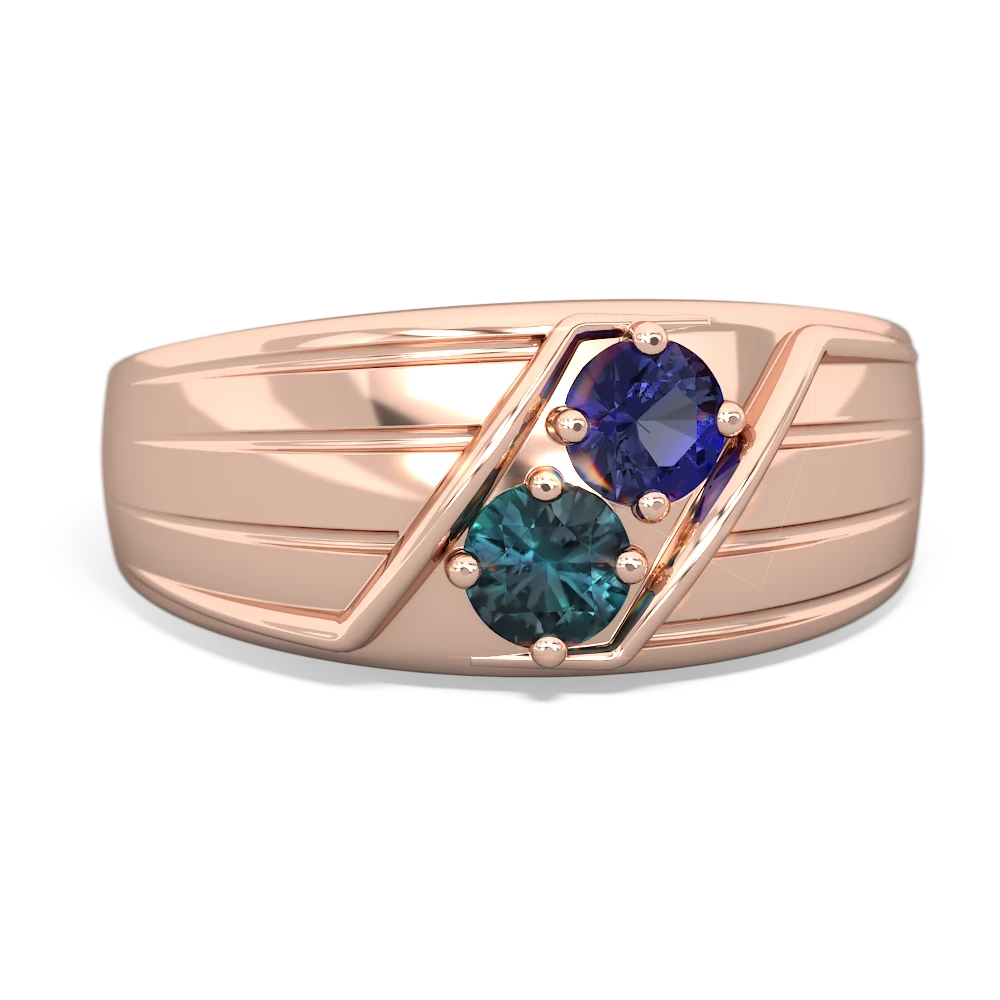 Lab Sapphire Men's Streamline 14K Rose Gold ring R0460