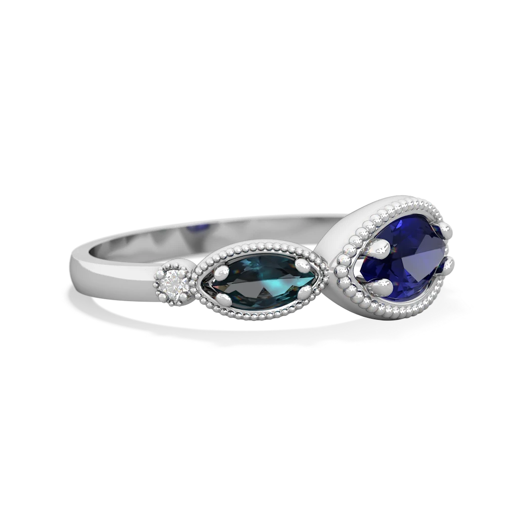 Lab Sapphire Milgrain Marquise 14K White Gold ring R5700