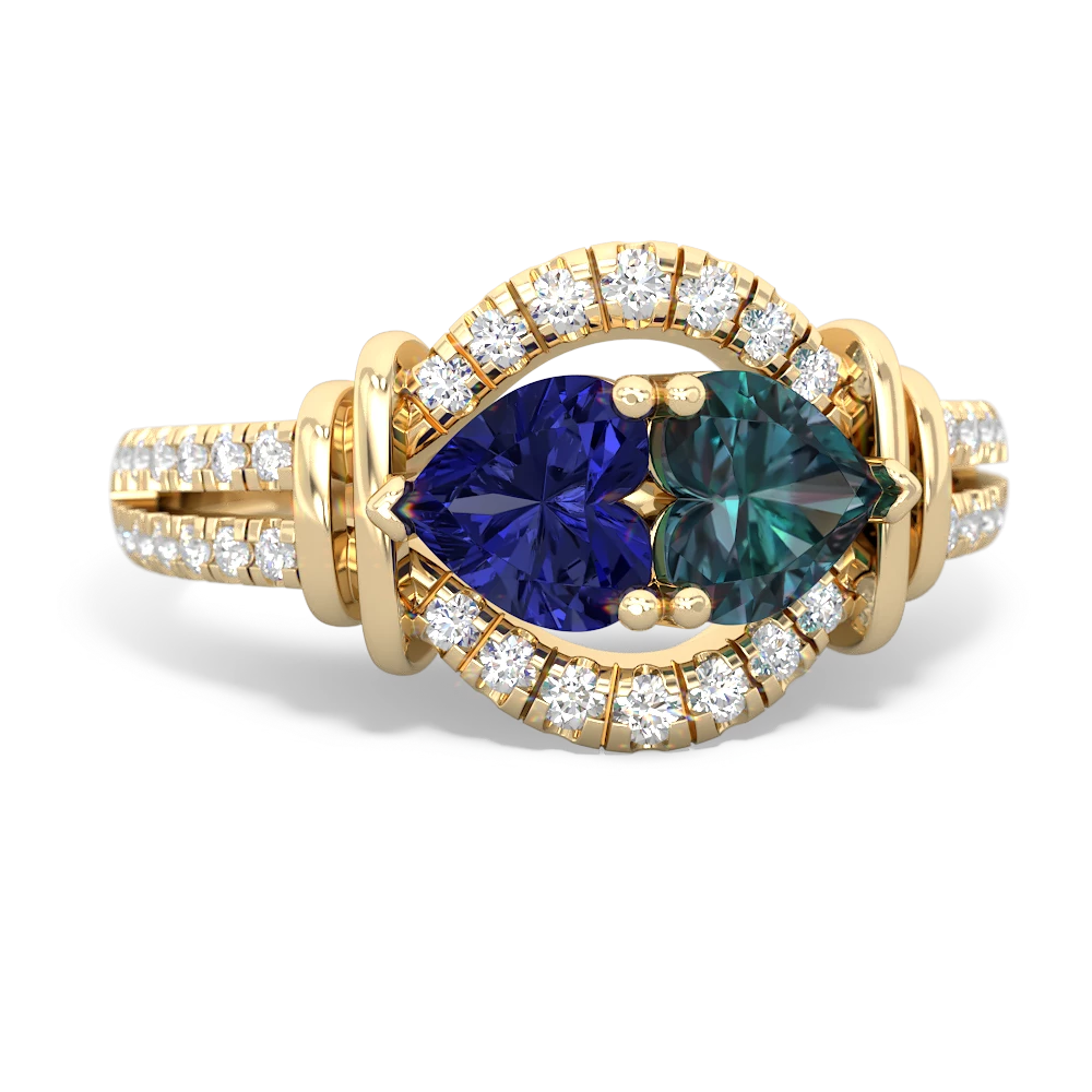 Lab Sapphire Art-Deco Keepsake 14K Yellow Gold ring R5630