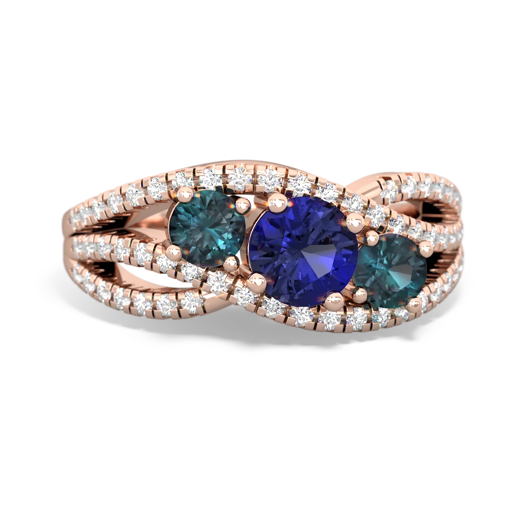 Lab Sapphire Three Stone Aurora 14K Rose Gold ring R3080