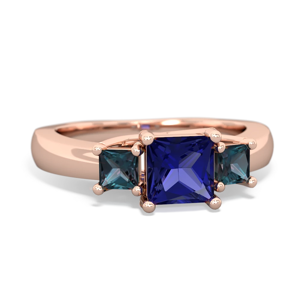 Lab Sapphire Three Stone Trellis 14K Rose Gold ring R4015