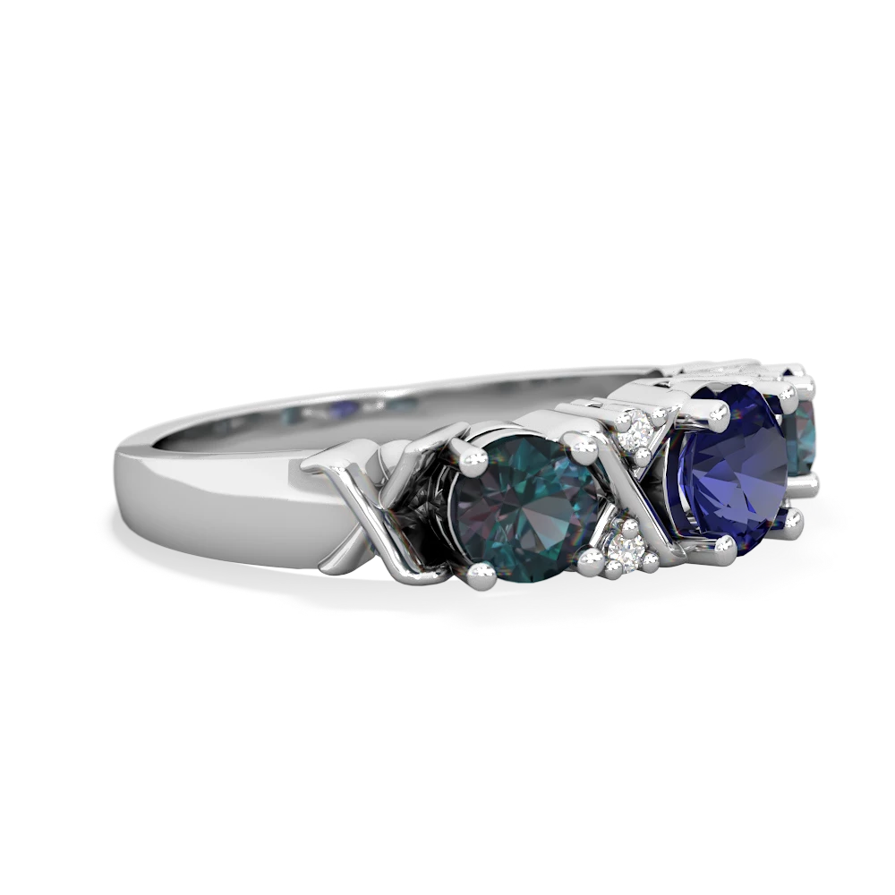 Lab Sapphire Hugs And Kisses 14K White Gold ring R5016