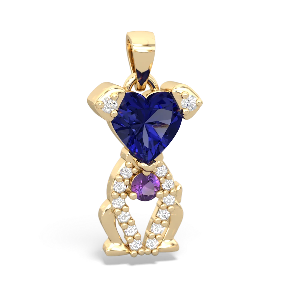 Lab Sapphire Puppy Love 14K Yellow Gold pendant P5800