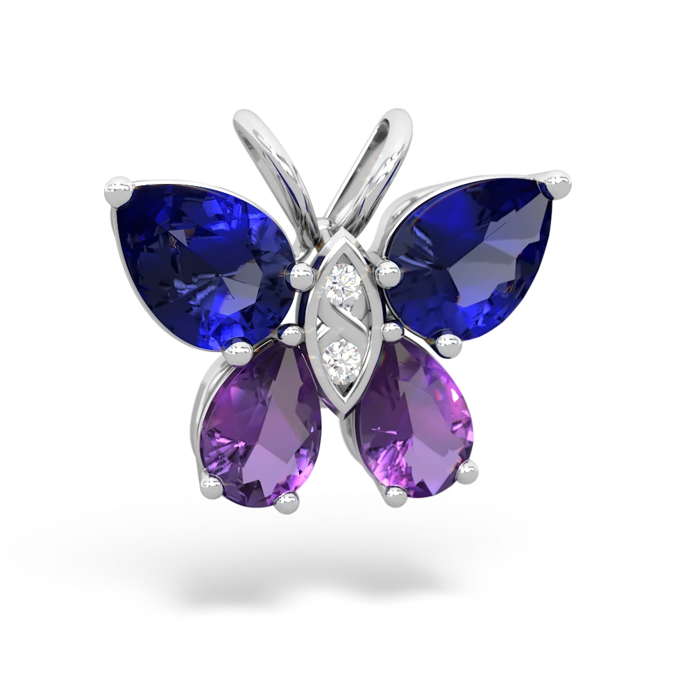 Lab Sapphire Butterfly 14K White Gold pendant P2215