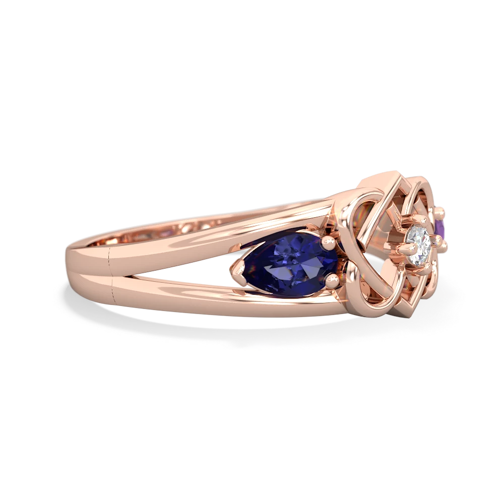 Lab Sapphire Hearts Intertwined 14K Rose Gold ring R5880