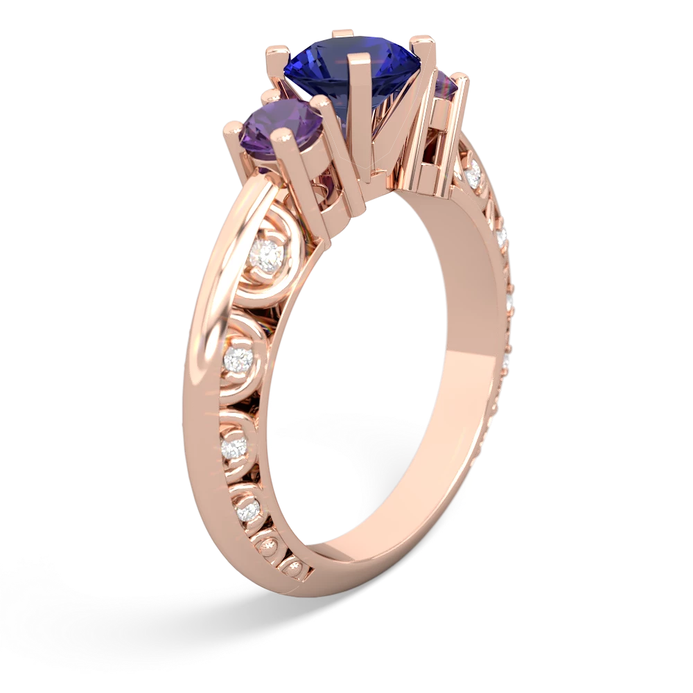 Lab Sapphire Art Deco Eternal Embrace Engagement 14K Rose Gold ring C2003