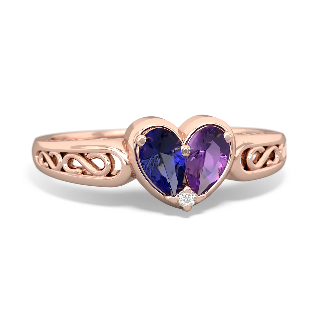 Lab Sapphire Filligree 'One Heart' 14K Rose Gold ring R5070