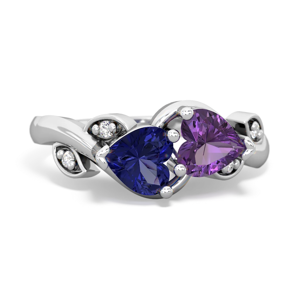 Lab Sapphire Floral Elegance 14K White Gold ring R5790