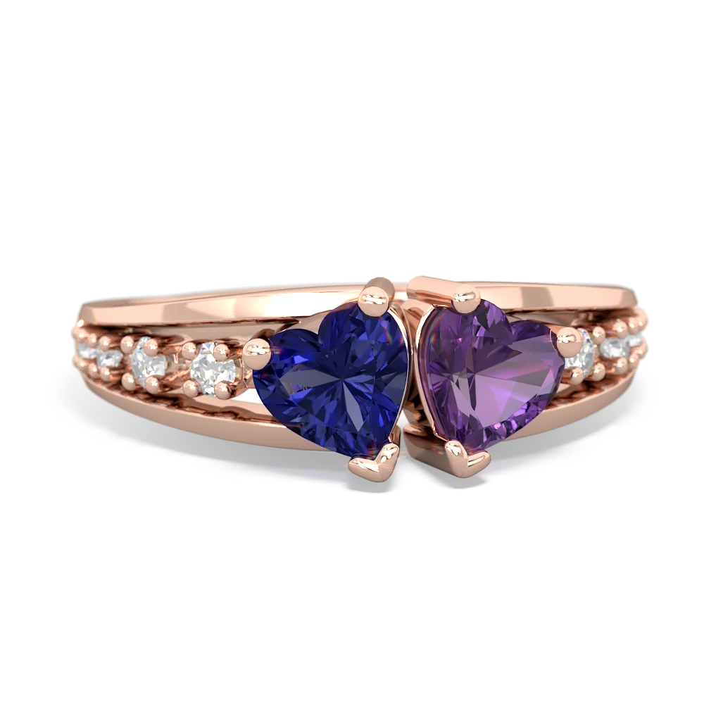 Lab Sapphire Heart To Heart 14K Rose Gold ring R3342