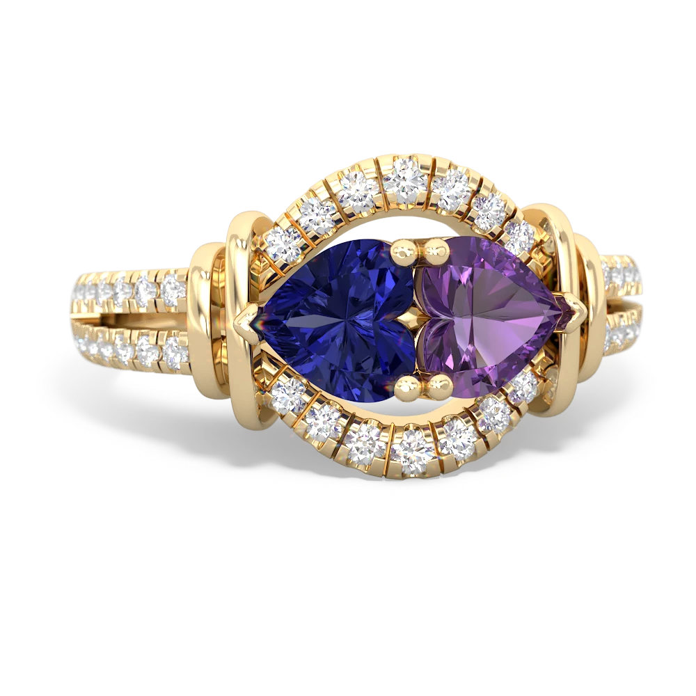 Lab Sapphire Art-Deco Keepsake 14K Yellow Gold ring R5630