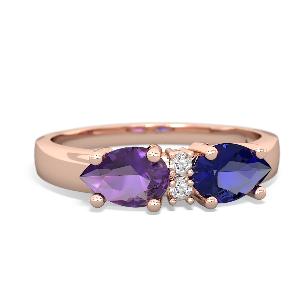 Lab Sapphire Pear Bowtie 14K Rose Gold ring R0865