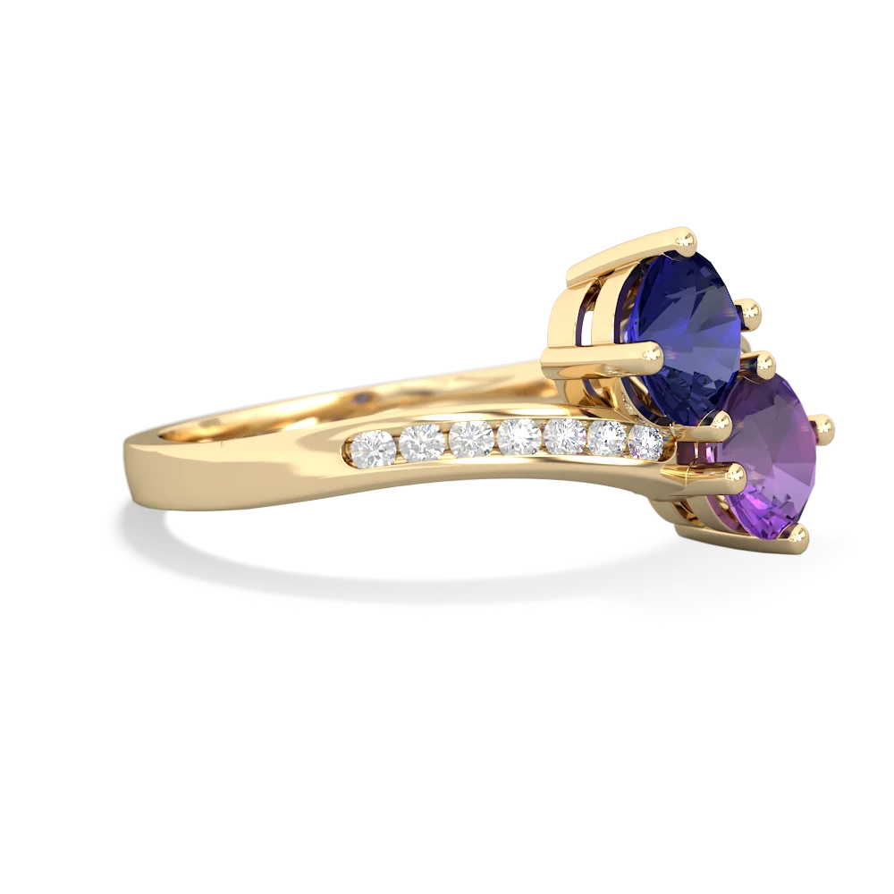 Lab Sapphire Channel Set Two Stone 14K Yellow Gold ring R5303