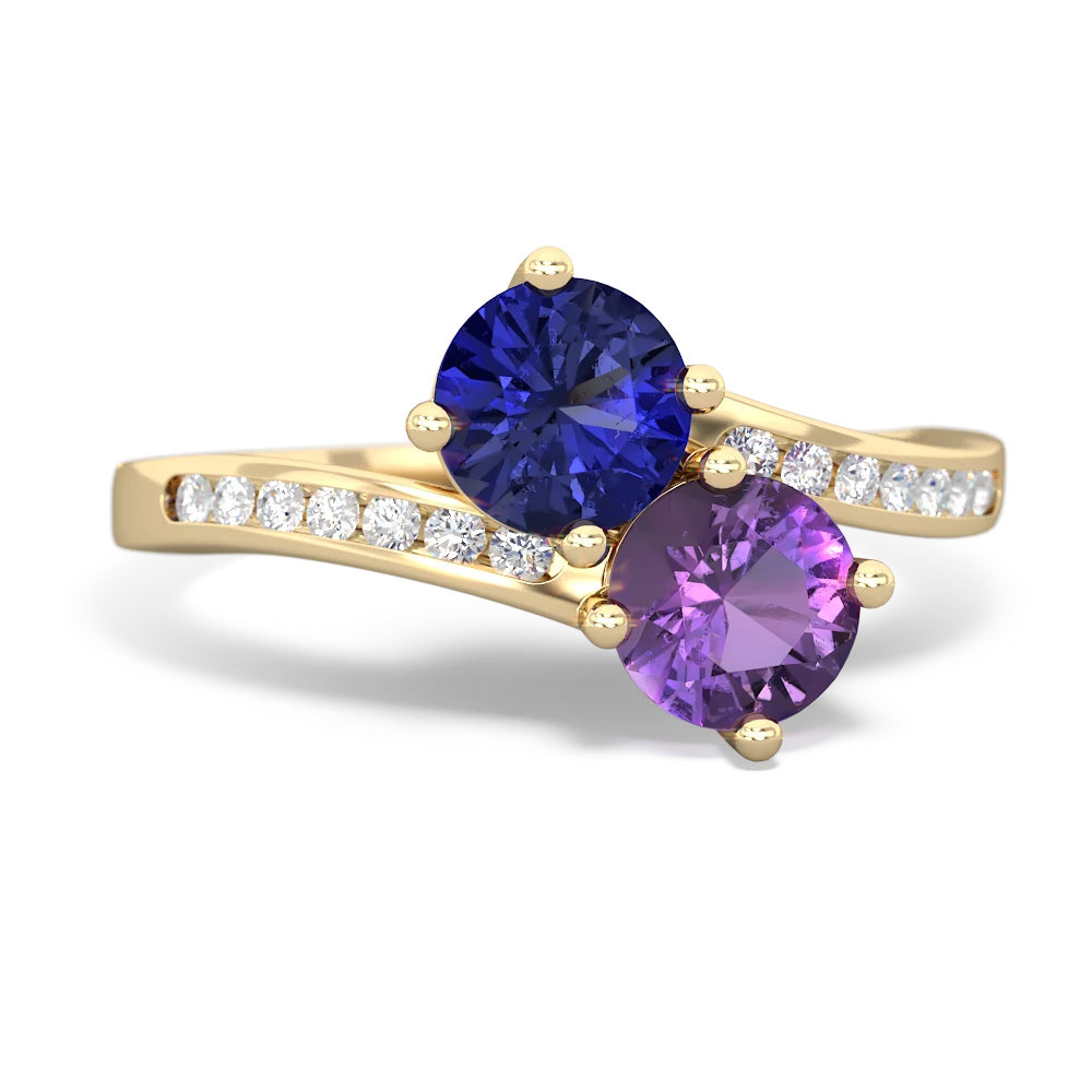 Lab Sapphire Channel Set Two Stone 14K Yellow Gold ring R5303