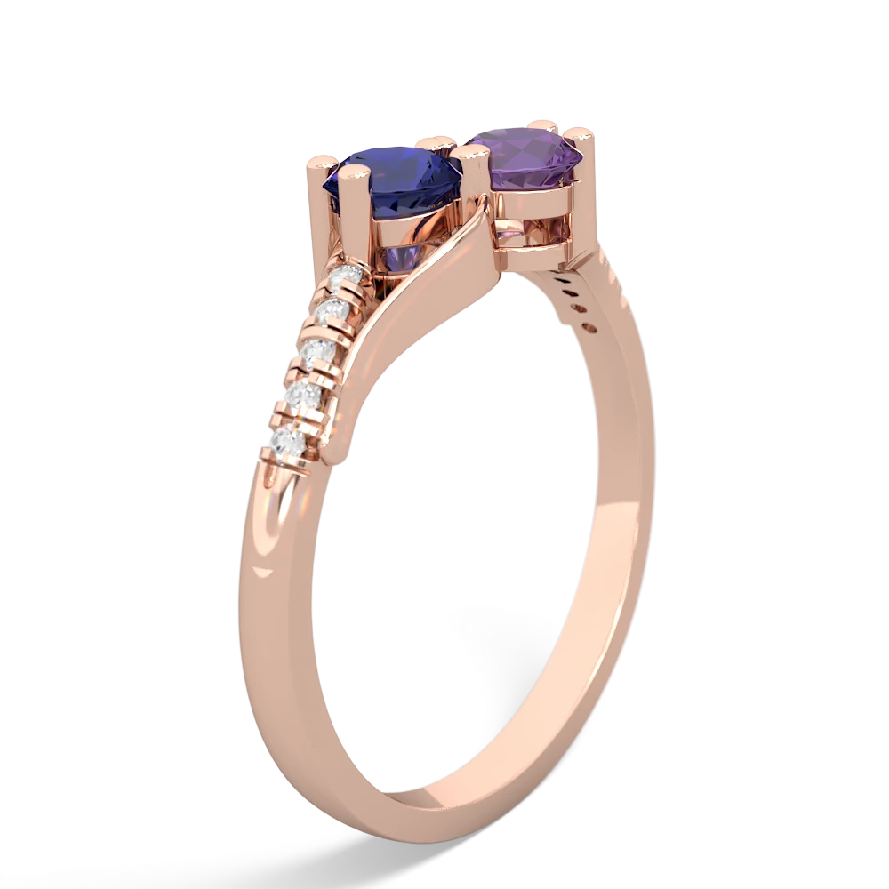 Lab Sapphire Infinity Pave Two Stone 14K Rose Gold ring R5285