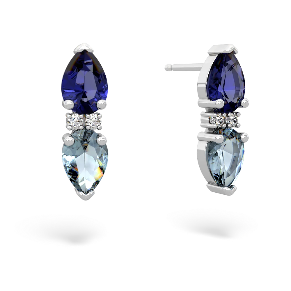 Lab Sapphire Bowtie Drop 14K White Gold earrings E0865