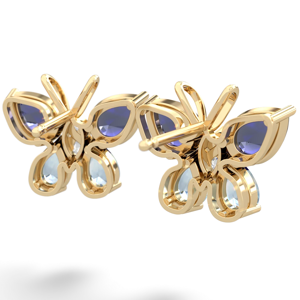 Lab Sapphire Butterfly 14K Yellow Gold earrings E2215