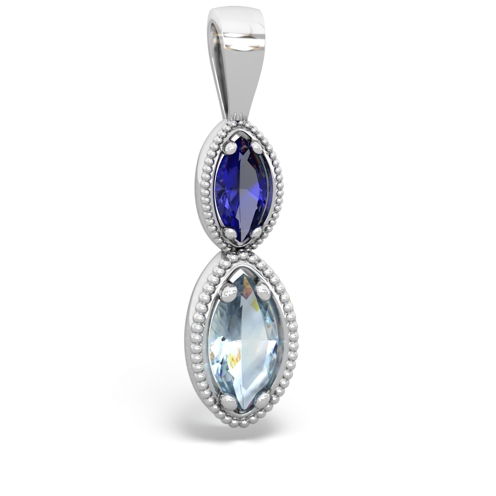 Lab Sapphire Antique-Style Halo 14K White Gold pendant P5700