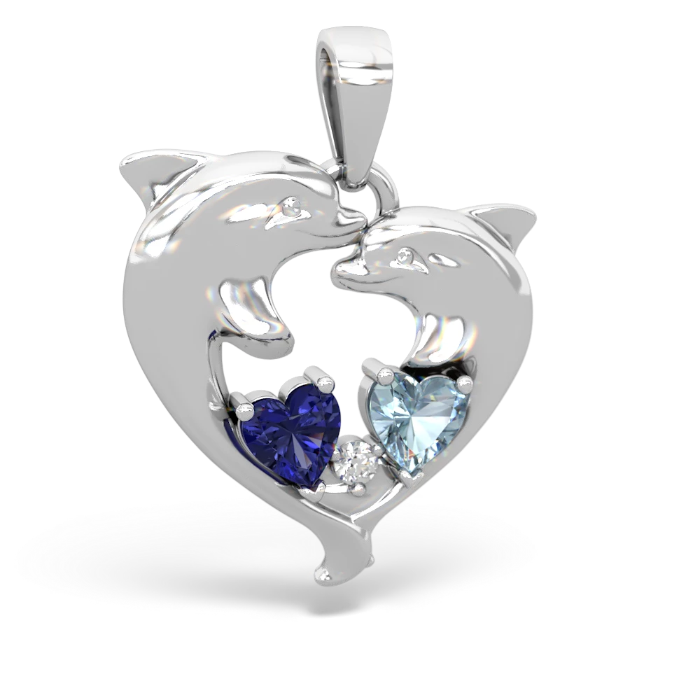 Lab Sapphire Dolphin Heart 14K White Gold pendant P5820