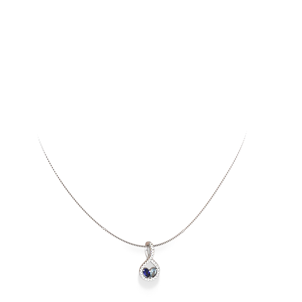 Lab Sapphire Pave Twist 'One Heart' 14K White Gold pendant P5360