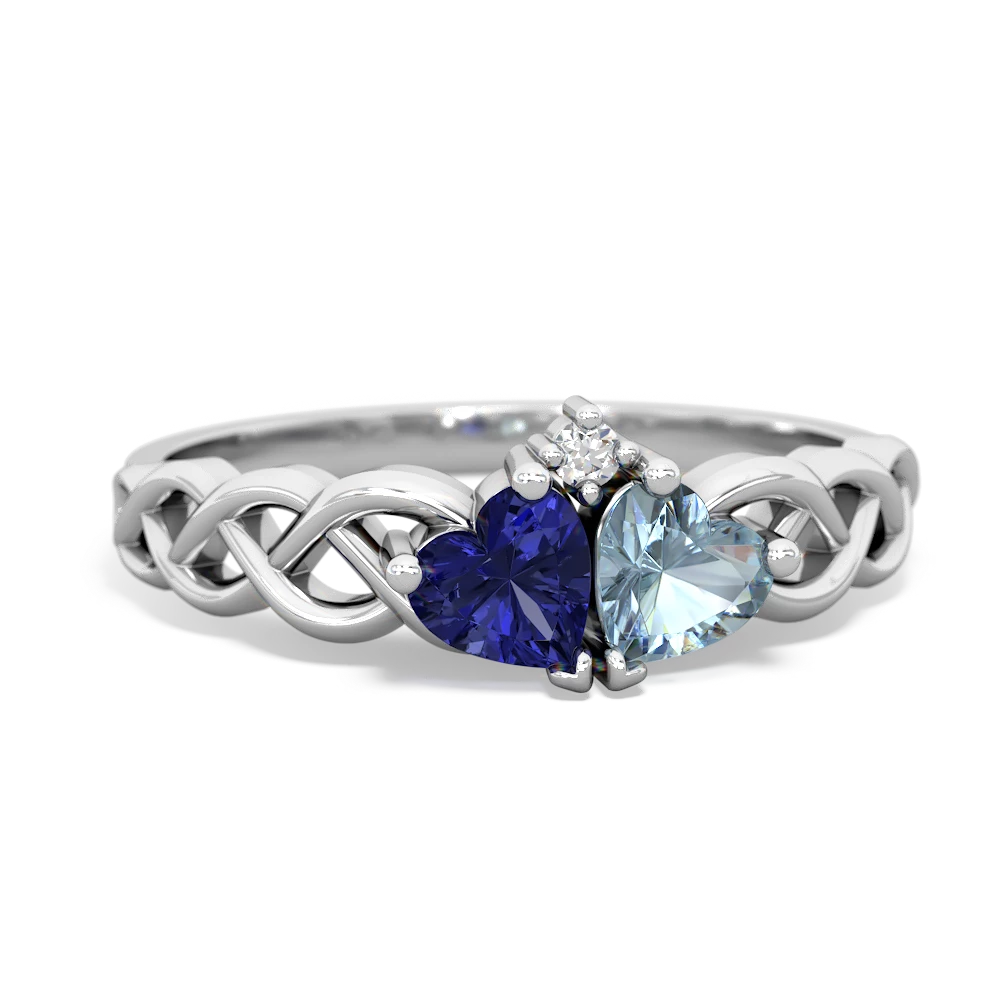 Lab Sapphire Heart To Heart Braid 14K White Gold ring R5870