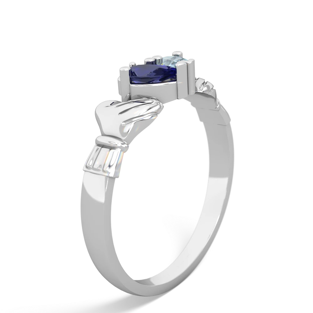 Lab Sapphire 'Our Heart' Claddagh 14K White Gold ring R2388