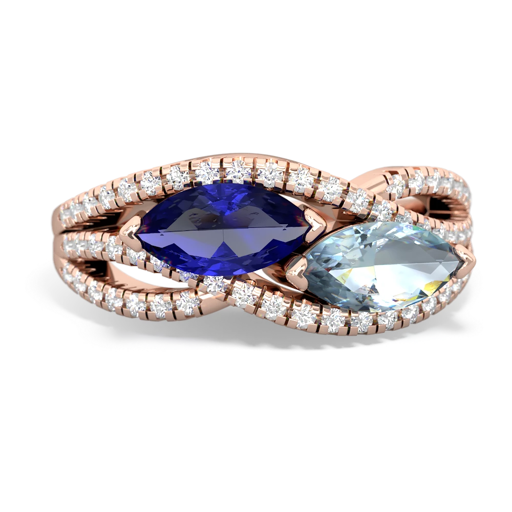 Lab Sapphire Diamond Rivers 14K Rose Gold ring R3070