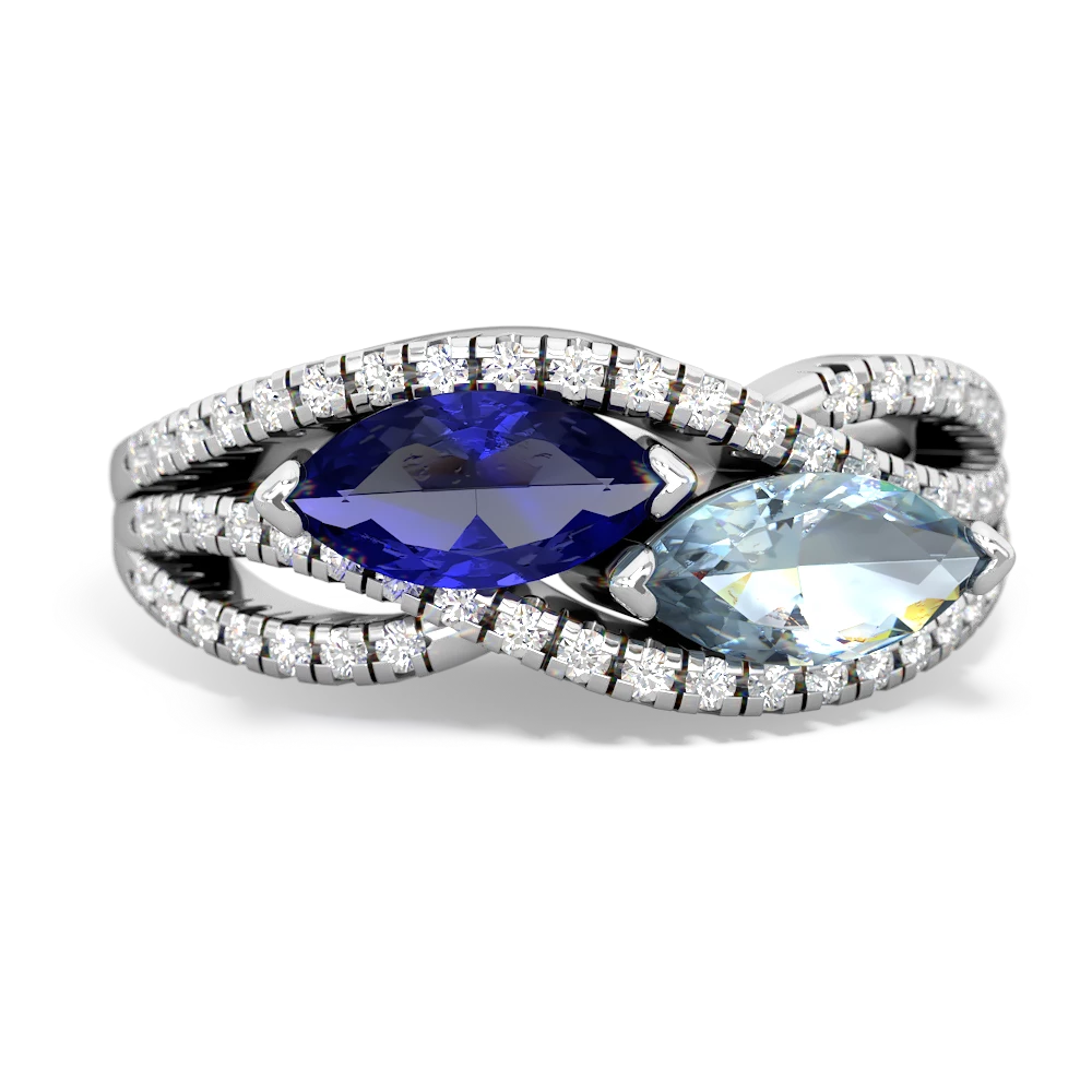 Lab Sapphire Diamond Rivers 14K White Gold ring R3070