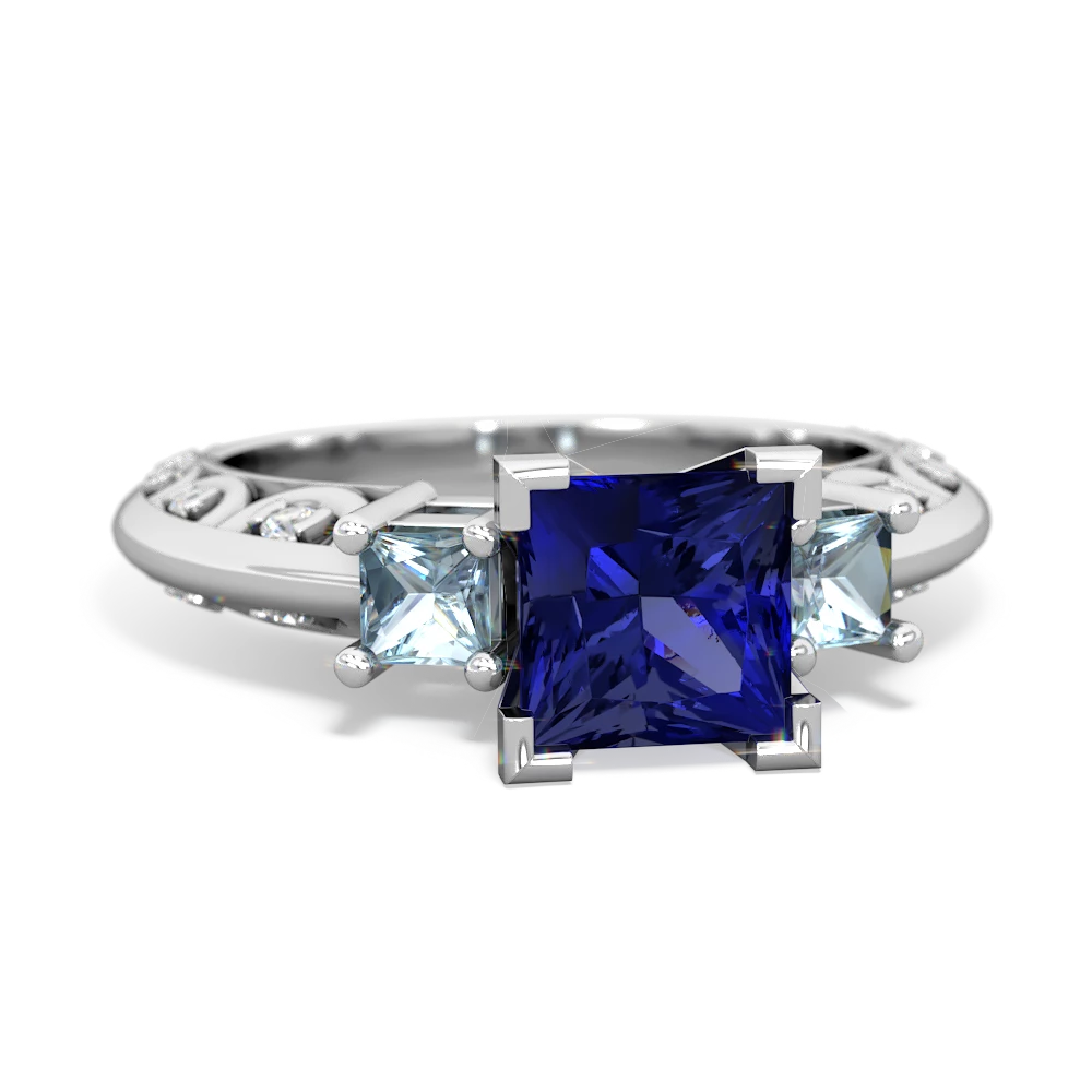 Lab Sapphire Eternal Embrace Engagement 14K White Gold ring C2001