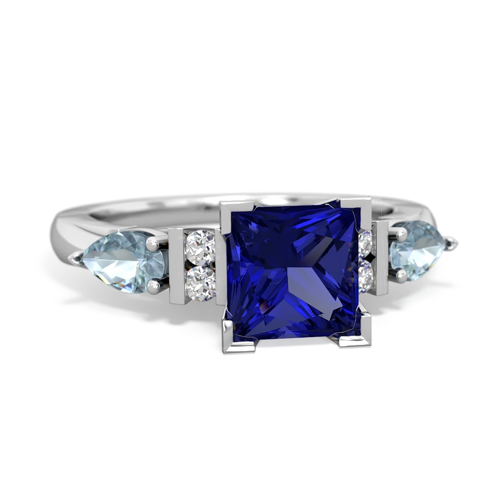 Lab Sapphire 6Mm Princess Eternal Embrace Engagement 14K White Gold ring C2002