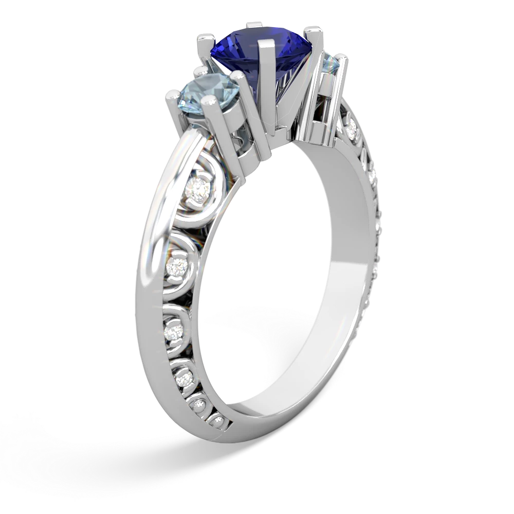 Lab Sapphire Art Deco Eternal Embrace Engagement 14K White Gold ring C2003